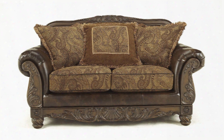 Frsco Collection 6310035 71" Loveseat With Durablend Upholstery Carved Detailing Rolled Arms And Traditional Style In