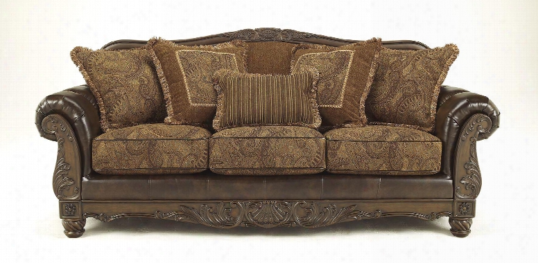 Fresco Collection 6310038 92" Sofa With Durablend Upholstery Carved Detailing Rolled Arms And Traditional Style In