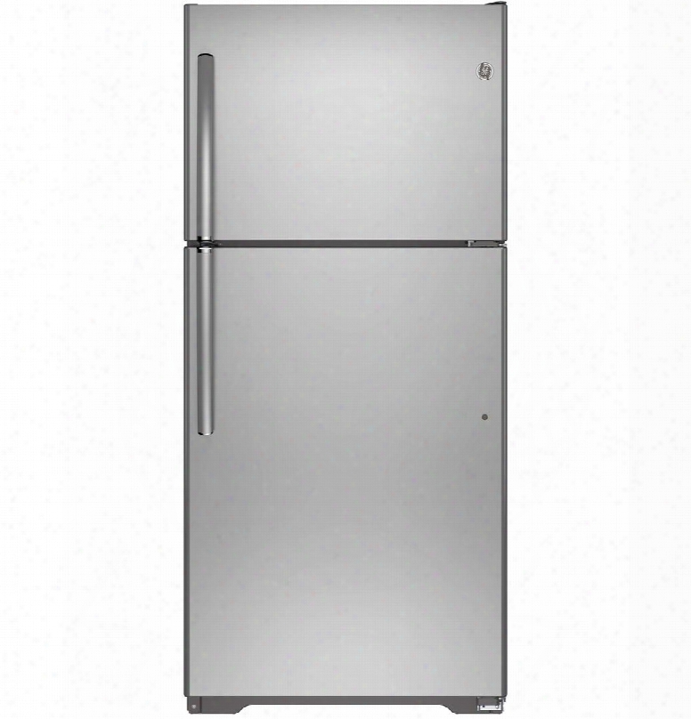 Gie18ishss 30" Top-freezer Refrigerator With 18.2 Cu. Ft. Capacity Factory-installed Icemaker Adjustable Glass Shelves And Upfront Dual Temperature Controls