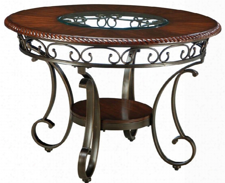 Glambrey D329-15 44" Round Dining Room Table With Glass Top Scrolled Legs And Bottom