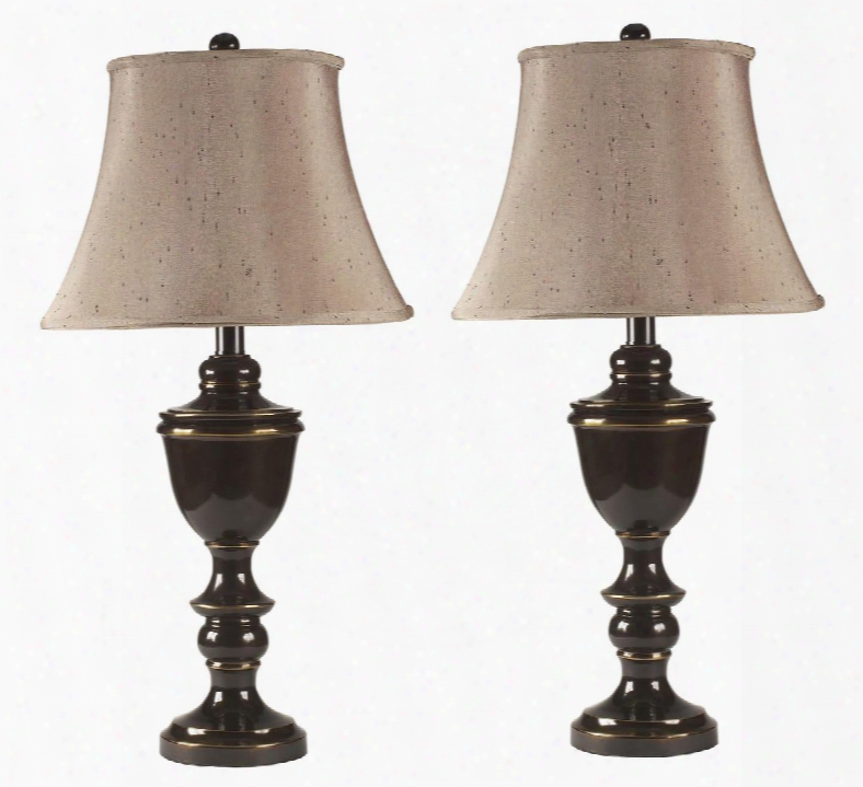 Glyn L203784 Set Of 2 32" Tall Metal Table Lamps With Turned Base Softback Bell Shade And 3-way Switch In