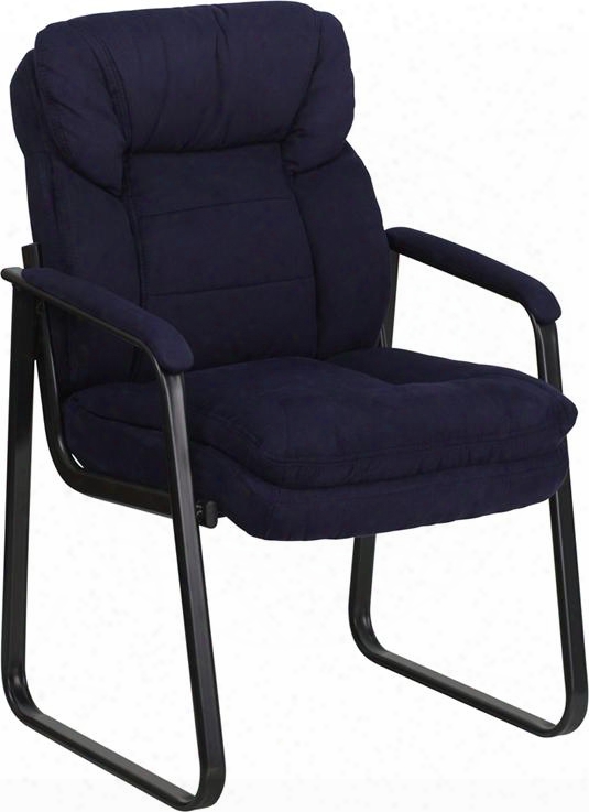 Go-1156-nvy-gg Navy Microfiber Chief Magistrate Side Chair With Sled