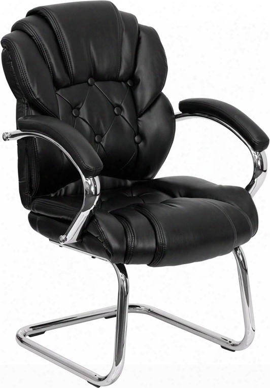 Go-908v-bk-side-gg 39.25" Executive  Guest Chair With Contoured Cushions Curved Padded Arms Chrome Sled Base Overthrow Glides And Leathersoft Upholstery In Black