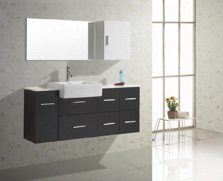 Hazel 55" Um-3055-s-bl Single Sink Bathroom Vanity With Artificial White Stone Countertop 1 Door 5 Doweled Drawers And Brushe Nickel Hardware In Black