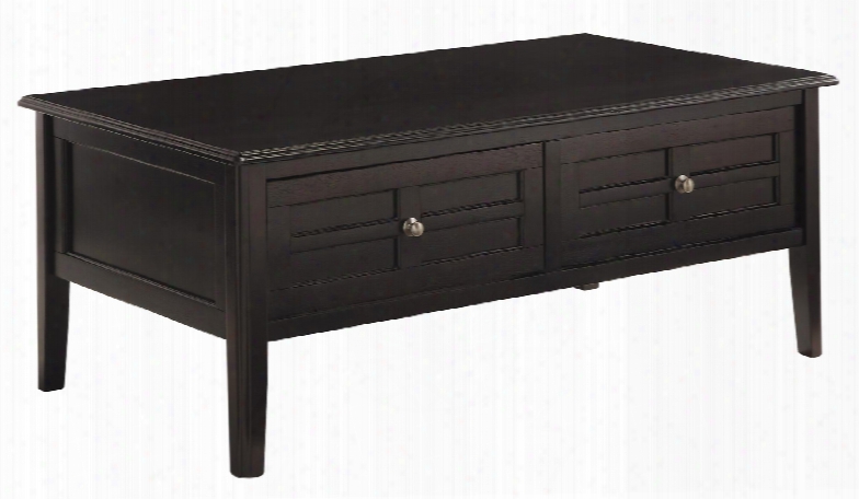 Henning Collection T479-1 50" Rectangular Cocktail Table With 2 Drawers Brushed Nickel Color Knobs And Paneled Designs In