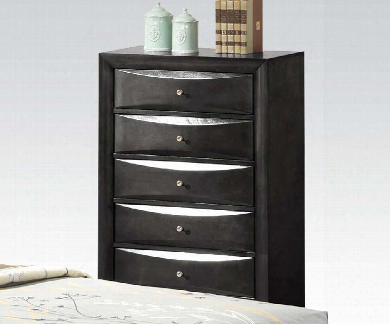 Ireland Collection 04166 32" Chest With 5 Beveled Drawers Brushed Nickel Hardwre Center Metal Drawer Glide And Tropical Wood Materials In Black