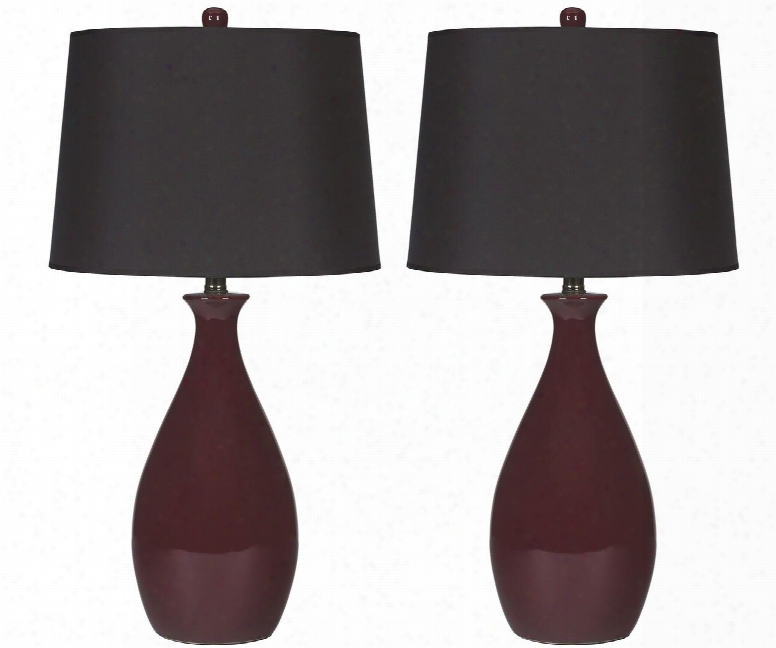 Jemma L247014 Set Of 2 29" Tall Ceramic Table Lamps With Black Drum Shade 3-way Switch And Turned Base In Deep