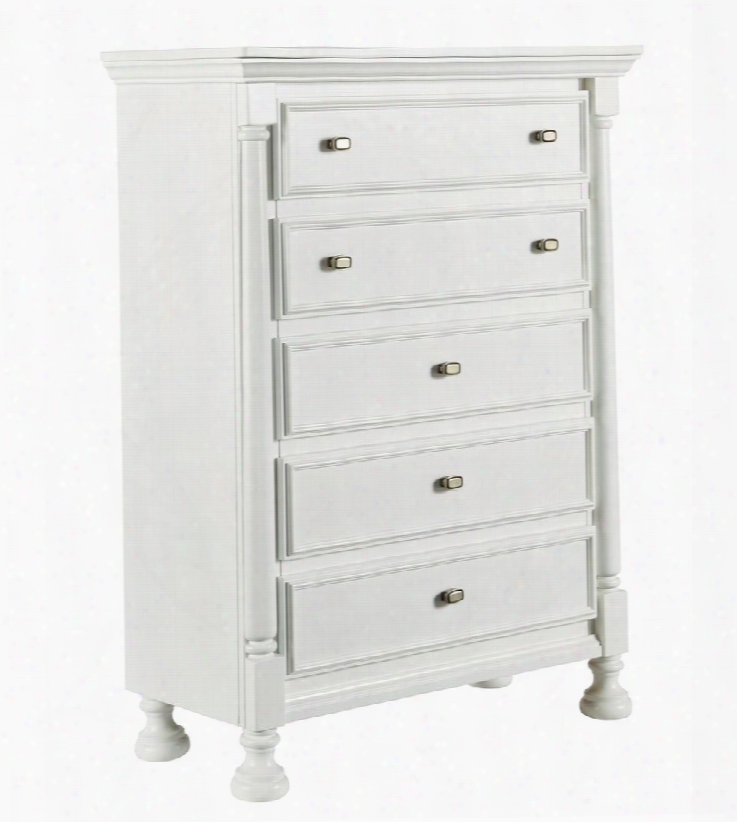 Kaslyn B502-45 35" 5-drawer Chest With Uv Coated Finish Clear Sealed Drawer Boxes And Turned Bun Feet In