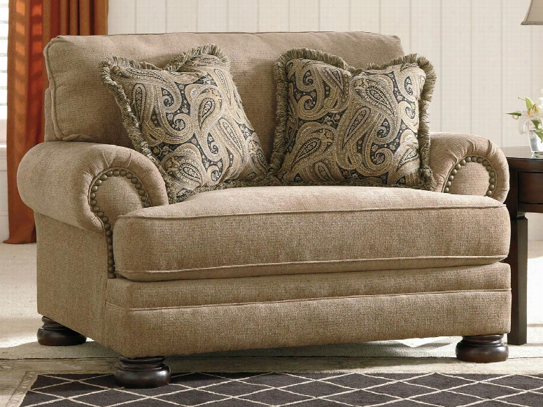 Keereel Collection 3820023 57" Chair And A Half With Fabric Upholstery Rolled Arms Nail Head Accents And Traditional Style In