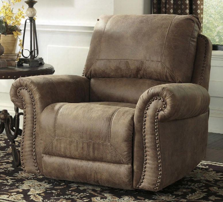 Larkinhurst Collection 3190125 43" Rocker Recliner With Faux Leather Upholstery Nail Head Accents Rolled Arms And Traditional Style In