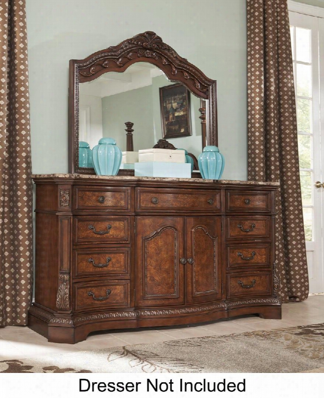 Ledelle Collection B705-36 48" X 44" Bedroom Mirror With Arch Top Carved Detailing And Nail-head Accents In Dark Cherry