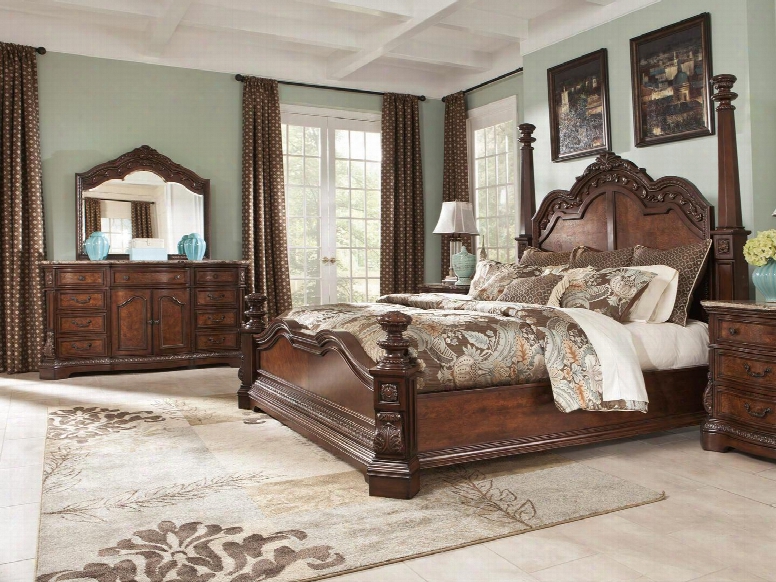 Ledelle Collection King Bedroom Set With Poster Bed Dresser And Mirror In Dark