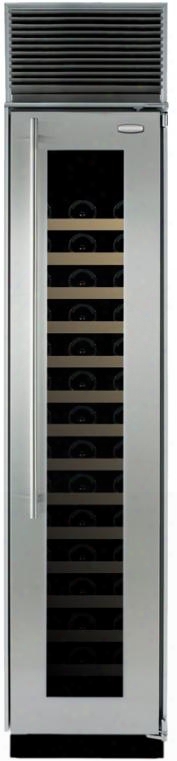 M18szbgxr 188" Single Zone Wine Cooler With Black Interior Glass Door Black Toekick Plate Maple Shelf Fronts White Display Lighting Designer Handle