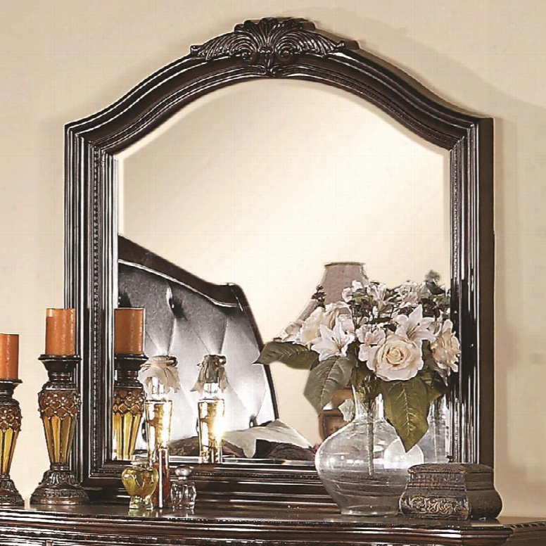 Maddison 202264 42" Arched Portrait Dresser Mirror With Beveled Glass Molding Details And Ornate Carvi Ngs In Cappuccino