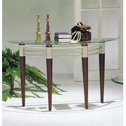 Marseille Collection 08138 48" Sofa Table With Clear Glass Top Beveled Edges Metal Accents And Tapered Legs In Cherry And Silver