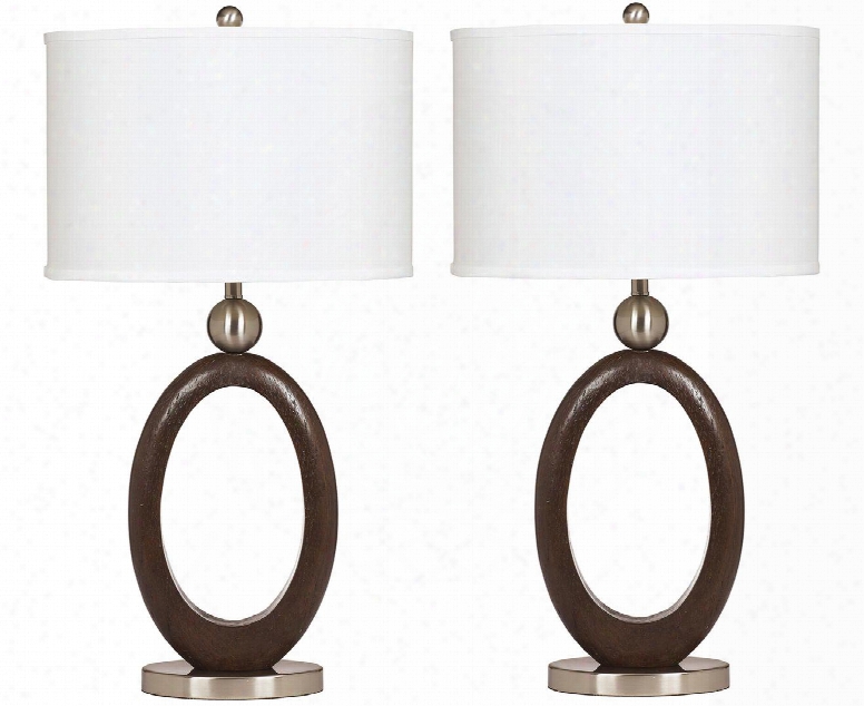 Meckenzie L419994 Set Of 2 30" Tall Poly Table Lamps With Ring Shaped Body Metal Base And 3-way Switch In Brown And