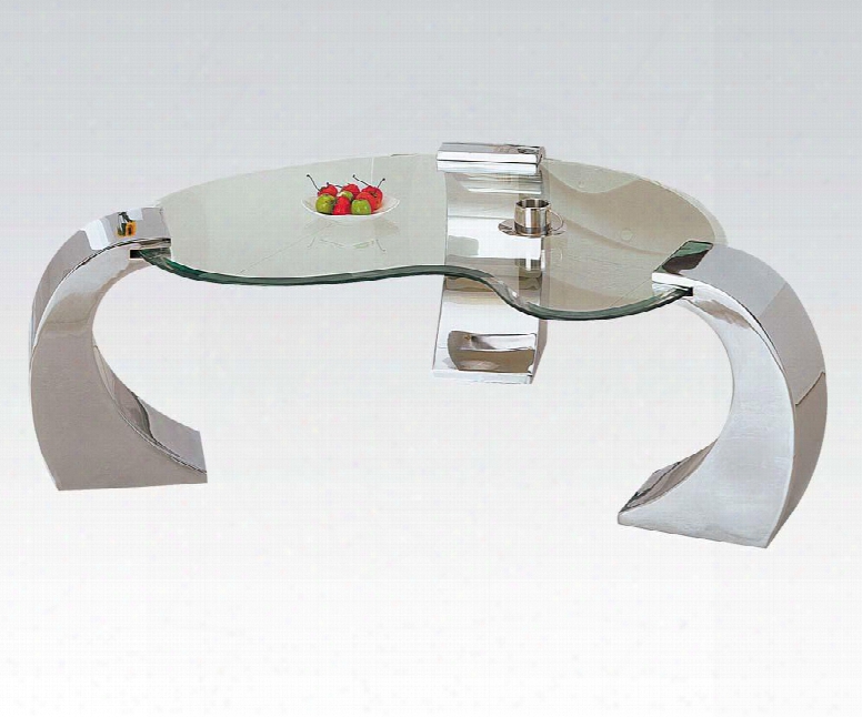 Metro 07570 63" Coffee Table With 10mm Clear Glass Top Beveled Edge And Arched Metal Legs In Chrome Plated