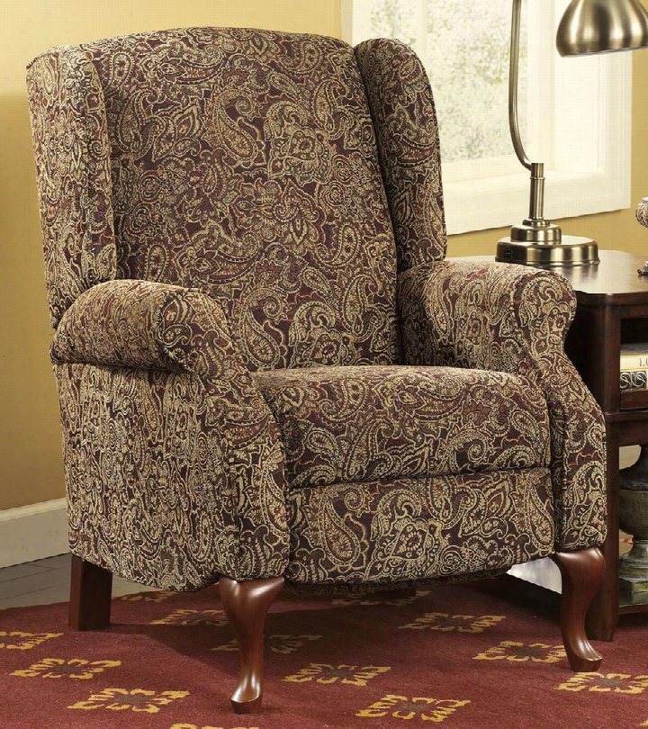 Nadior 2800326 30" High Leg Recliner With Doll Head Rolled Arms Patterned Upholstery And Reclining Mechanisms Mounted To Metal Chassis In