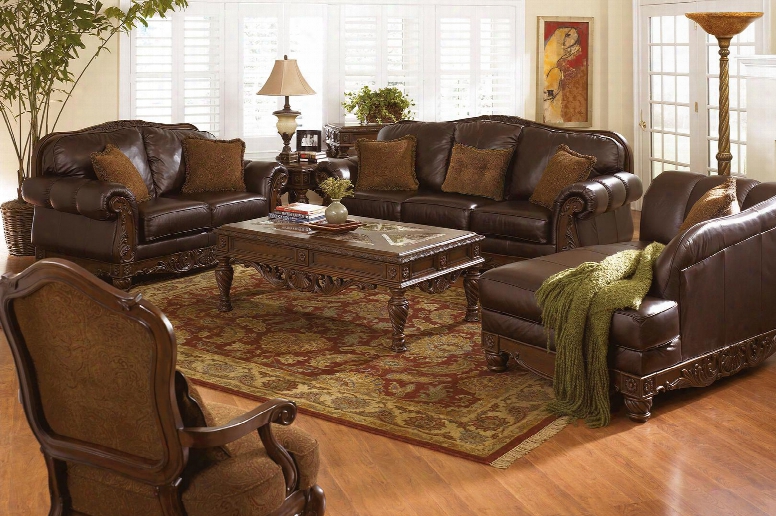 North Shore 22603slacchctetst2l 9-piece Living Room Set With Sofa Loveseat Accent Chair Chaise Cocktail Table End Table Sofa Table And 2 Lamps In Dark