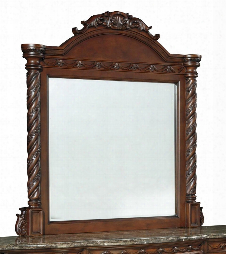 North Shore Collection B553-36 49" X 52" Dresser Mirror With Decorative Pilasters Molding Details Ornate Accents And Beveled Edge In Dark