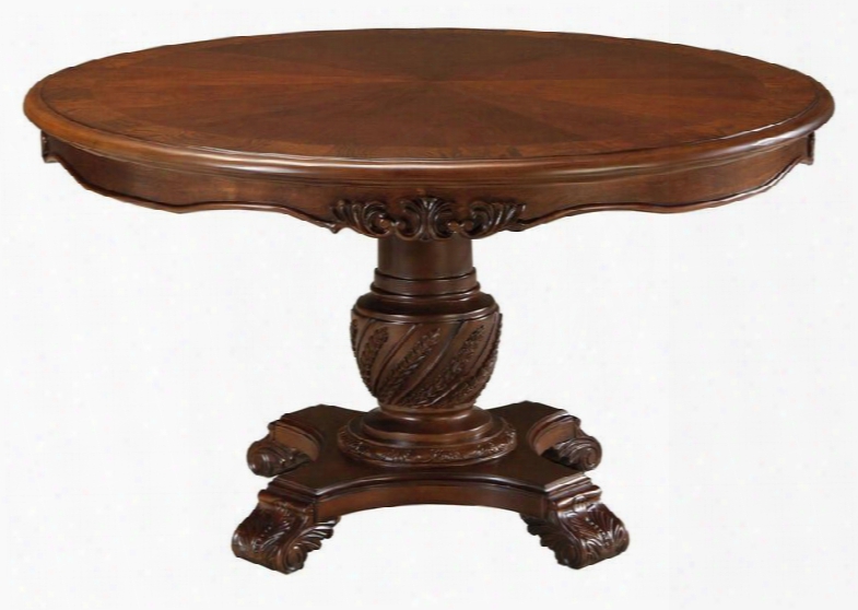 North Shore D553-50 54" Round Pedestal Table With Large Scale Decorative Pilasters Ornately Detailed Appliques Hardwood Veneers And Hardwood Solids In Dark