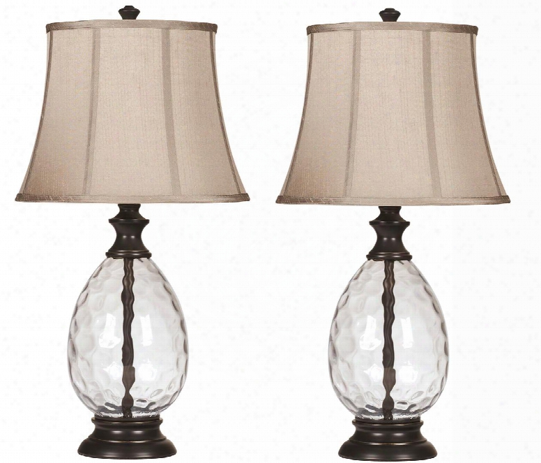 Olivia L440234 Set Of 2 29" Glass Table Lamps With Softback Bell Shade 3-way Swiitch And Teardrop Shaped Base In