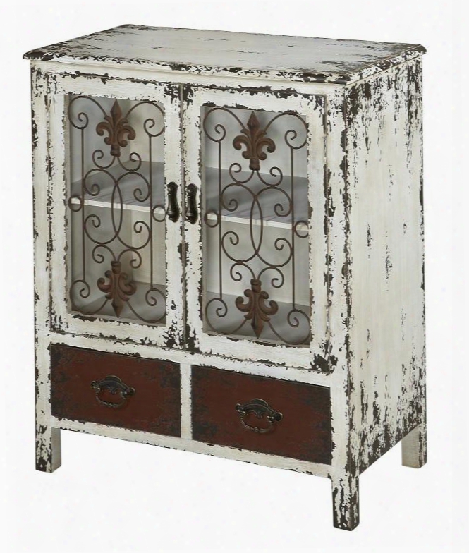 Percel Collection 990-332 30" Parcel White 2-door 2-drawer Console With Decorative Hardware Scrolled Insets And Contrasting Color Drawer Fronts In Distressed