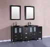 Bosconi AB224BGU2S 72" Double Vanity with 4 Soft Closing Doors 1 Faucet Hole 2 Black Tempered Glass Sinks Drawers Beveled Edge Mirror Brushed Nickel