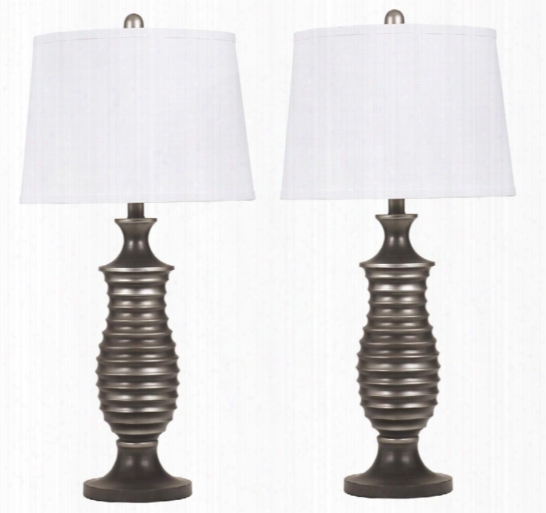 Rory L202904 Set Of 2 29" Tall Metal Table Lamps With Turned Base Modified Drum Shade And 3-way Switch In Antique