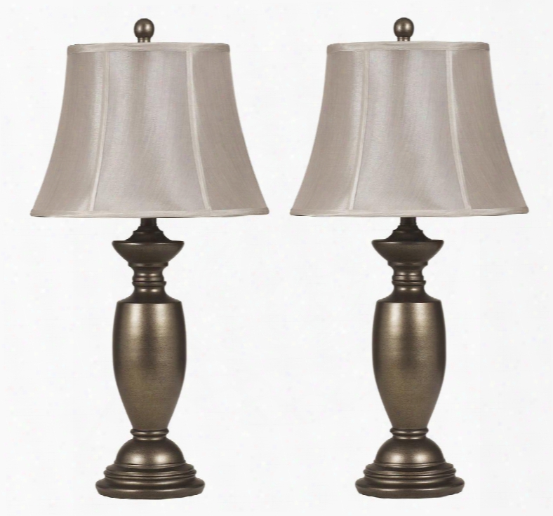 Ruth L200934 Set Of 2 29" Tall Emtal Table Lamps With Turned Base Softback Bell Shade And 3-way Switch In Antique