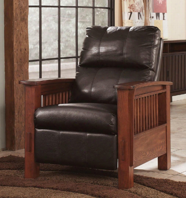 Santa Fe 990126 34" High Leg Reliner With Mission Styled Showood Frame Faux Leather Upholstery And Supportive Bustle Back Cushioning In Chocolate
