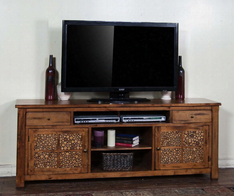 Sedona Collection 3484rb-78 78" Tv Console With Recycled Twig Decoration 2 Doors And 2 Utility Drawers In Rustic Birch