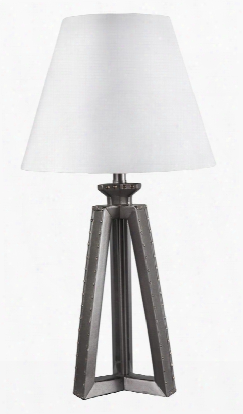 Sidony L856304 25" Tall Poly Table Lamp With Nail-head Accents Hardback Shade And On-off Switch In Metallic