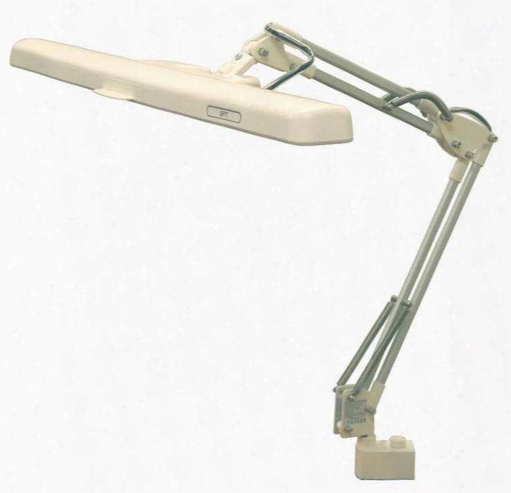 Sl824t5 T-5 Fluorescent Clamp-on Task Lamp With Flexible Extension Arm Wide Lamp Head For Broad Coverage Dimmable Lighting And Energy Efficint
