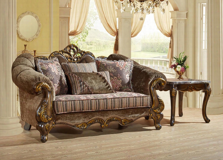 Stefania Collection 656-l 77" Loveseat With Fabric Upholstery Solid Wood Hand Carved Designs Rolled Arms And Traditional Style In