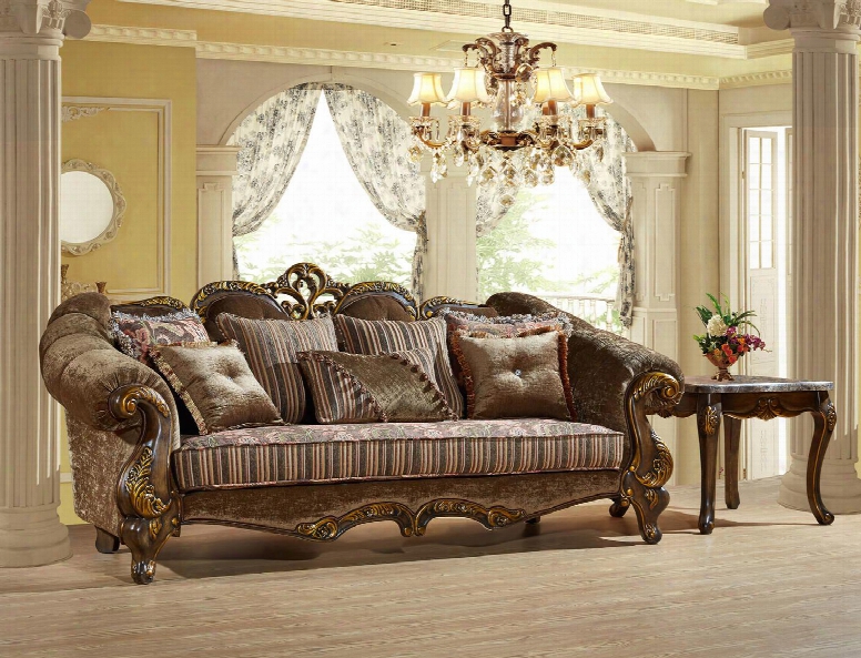 Stefania Collection 656-s 97" Sofa With Fabric Upholstery Solid Wood Hand Carved Designs Rolled Arms And Traditional Style In