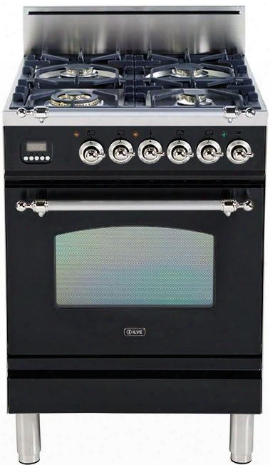 Upn-60-dvgg-n-x 24" Nostalgie Series Freestanding Gas Range With 4 Semi-sealed Burners 2.4 Cu. Ft. Oven Capacity Full Width Warming Drawer Digital Clock And