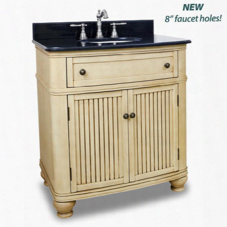 Van028t 32" Single Sink Vanity With Preassembled Top And Bowl Two Doors Single Drawer Simple Beadboard Doors And Curved Shape In Hand Created Antique