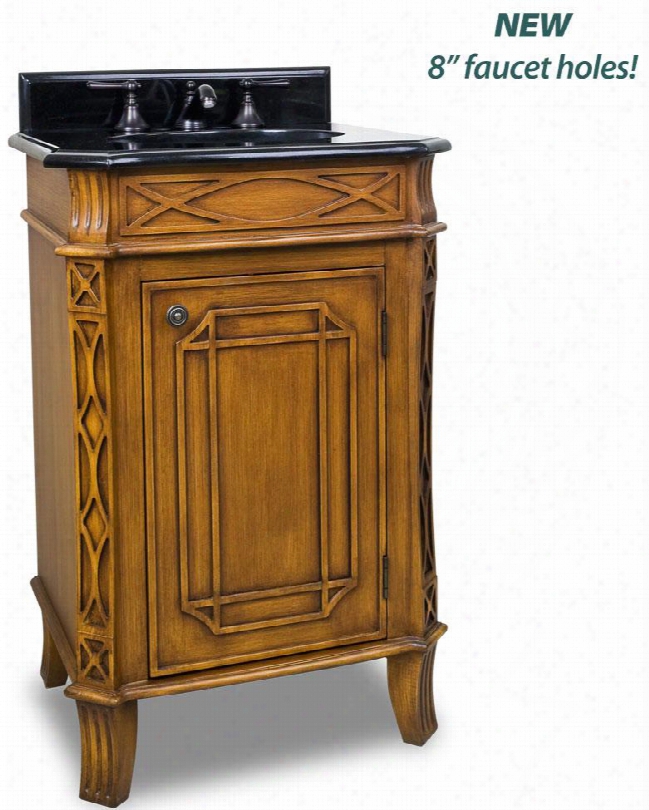 Van047-t 24" Mdf Bathroom Vanity With Curved Lattice Like Carvings 2 Cm Black Granite Top Preassembled With 15" X 12" Bowl 2 Cm X 4" Tall Backsplash In