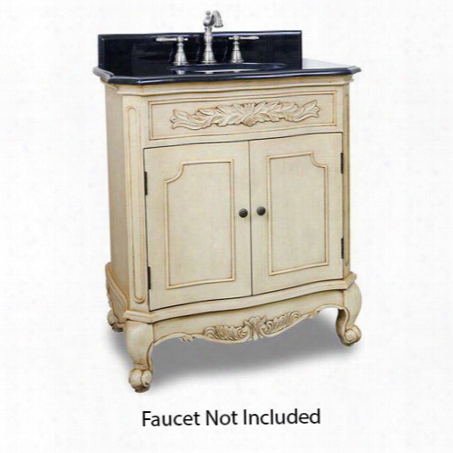 Van061-t Clairement 30.5" Bathroom Vanity With Black Granite Top Bowl Large Cabinet Space Carved Floral Inlays And French Scrolled Legs In Buttercream