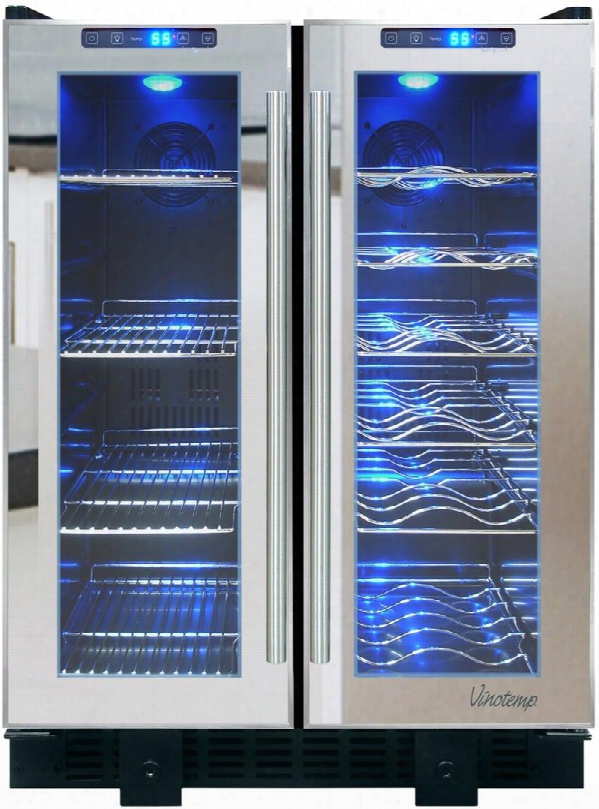 Vt-36ts-sm 24" Mirrored Series 36 Bottle Touch Screen Wine And Beverage Cooler With Dual Pane Glass Doors Sturdy Wire Racking And Interior Led