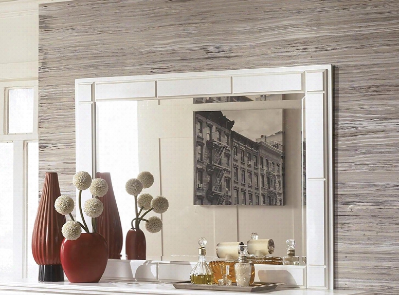 Weeki Collection B270-36 49" X 36" Bedroom Mirror With Blocky Accent Details And Beveled Glass In