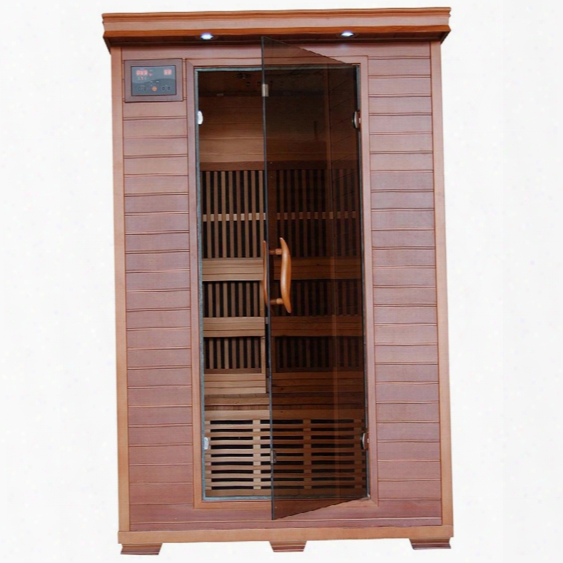 Yukon 2 Person Cedar Infrared Heatwave Sauna With 6 Carbon Heaters E-z Touch Control Panel Oxygen Ionizer Chromotherapy System Recessed Interior Lighting