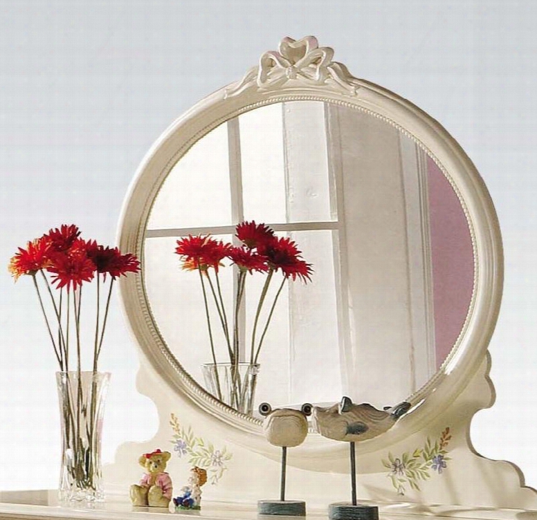 02215 Doll House Beveled Dresser Mirror With Decorative Filigree Roof Hardwood And Veneers Construction In