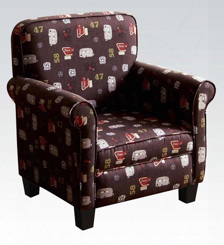 1006 6roslyn Car/road Pattern Chair With Welt Trim Rolled Arms Square Tapered Legs Selected Hardwood And Veneers In Brown