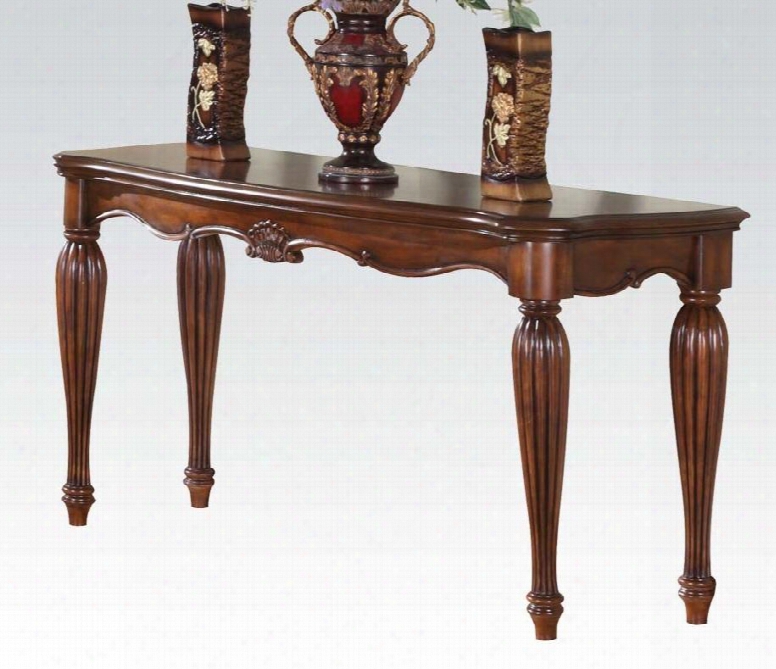 10292 Dreena Rectangular Sofa Table With Beveled Edge Turned Fluted Legs Carved Wooden Elementts Solid Wood And Veneers In Cherry