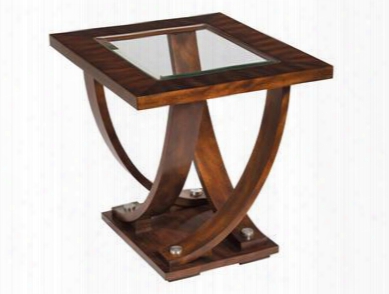 207-021 Central Park End Table With Beveled Glass Steam Bent Playwood Legs And Brushed Nickel Medallion