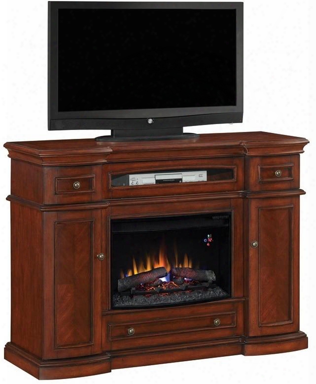 26mm2490-c233 Montgomery Electric Fireplace Media Cabinet With Adjustable Wood Shelves Center Shelf Drawers Beveled Base And Integrated Wire Management In