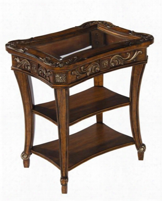 287-041 Turnberry Chairside Table With Shaped Beveled Glass Lay-in Top Flexible Resin Carvings On The Apron And Sabre Shaped