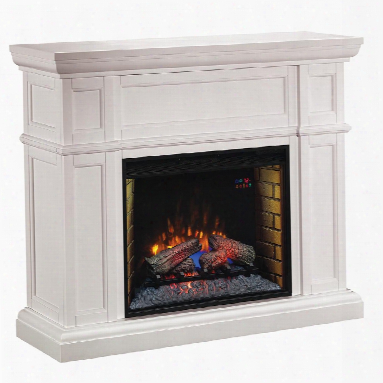 28wm426-t401 Artesian Electric Fireplace With Crown Molding Step-out Beveled Face Panel Bullnose Edge Molding Base And Solid Hardwood Blocks In White